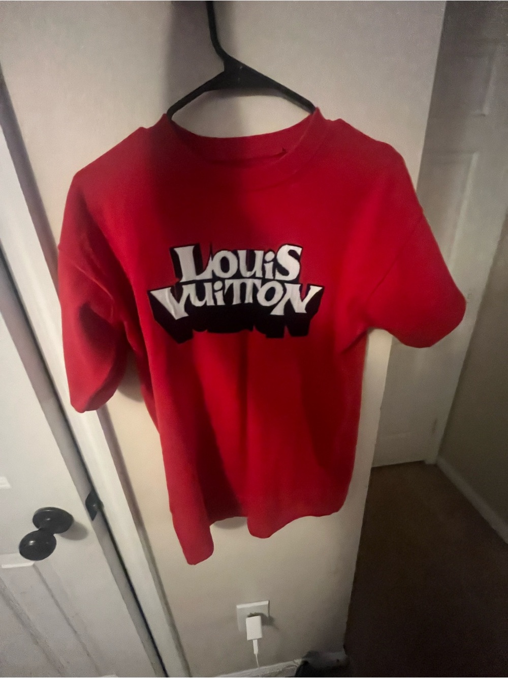 Louis Vuitton Red Tee with Bold White & Black Logo